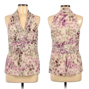 BANANA REPUBLIC 100% Silk Halter Blouse 0 Abstract Floral Pleated Y2K Vintage - Picture 1 of 13