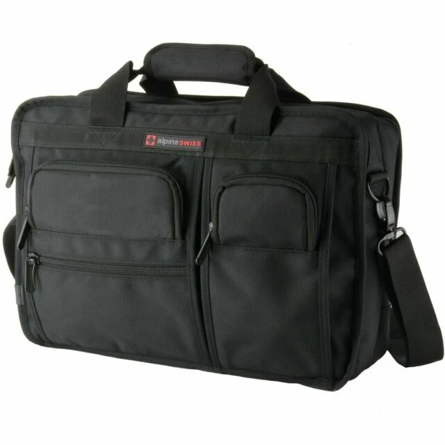 Alpine Swiss Conrad Messenger Bag for 15.6 Inch Laptop and Tablet Sleeve - Black