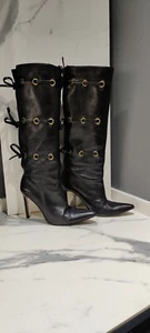 GINA Hendricks Knee Boots UK Size 6 Leather Slouch Boots Worn £575 When New - Picture 1 of 10