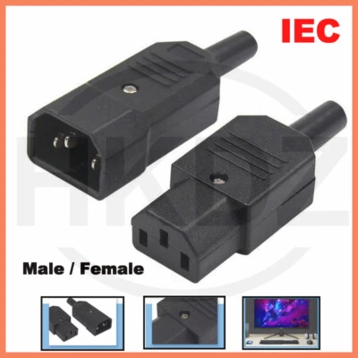 IEC 3 Pin Male Plug Female Socket IEC C14 Rewirable Connector Adapter Converter - Image 1 of 4
