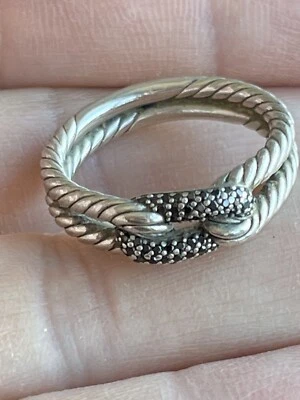 Anillo David Yurman Plata 925 Diamante Negro Cable Lazo Banda Talla 7.25 Foto 1 de 4