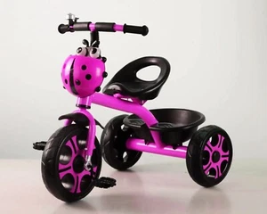 kids tricycle with basket big wheels metal Frame kids bike Ladybug Design Pink - Picture 1 of 1
