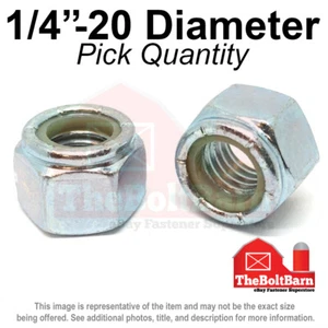 1/4"-20 Grade A Nylon Insert Finished Hex Nut Zinc Coarse Gr2 Nylok (Pick Qty) - Picture 1 of 2
