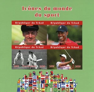 Chad Sports Stamps 2020 MNH Don Bradman Cricket Tiger Woods Golf 4v IMPF M/S I - Picture 1 of 1