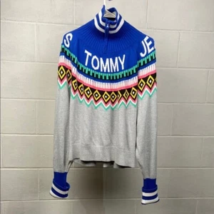 Tommy Hilfiger Multicolor 1/4 Zip Cropped Turtleneck Sweater Tribal Pattern XXL - Picture 1 of 12