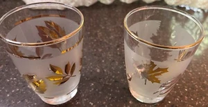 Libbey Cocktail Glasses shot Frosted Golden Foliage Midcentury vtg Set of 2 - Picture 1 of 3