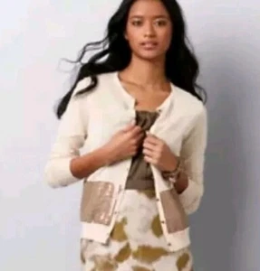 Brandneu mit Etikett Ann Taylor LOFT Leinenmischung Pailletten Cardigan Pullover Größe L - Party/Workwear - Bild 1 von 7