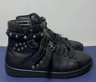 YSL SAINT LAURENT Studded High-Top Sneakers Size 35 Leather Black - 359804