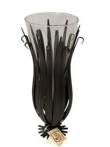 VASO PER FIORI IN FERRO E VETRO CENTRO TAVOLA PORTTA CANDELA ALTEZZA CM 27 - Imagen 1 de 2