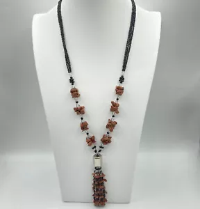 Vintage Teng Yue Goldstone Chip Double Strand Bead Tassel Necklace Boho 28" Long - Picture 1 of 6
