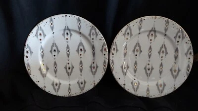 Set of 2 Spal Porcelain 8" Salad Plates. Mod. Gray Geometric Pattern with Gold. - Image 1 of 4