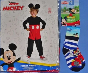 Disney Mickey Mouse Costume-Child-4-6-Jumpsuit-Ears-Tail-Socks-Figurine NEW LOT - Picture 1 of 7