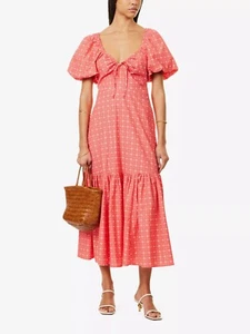 Aspiga Dress Size S Coral Pink Floral Puff Sleeve Tiered Maxi Occasion Holiday - Picture 1 of 18