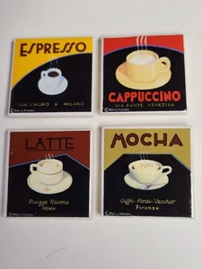 Boxed Set of 4 Ceramic Tile Magnets Coffee Themed 1.75" - Picture 1 of 2