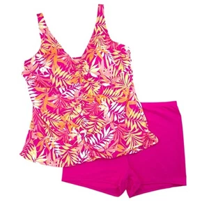 Swimsuits For All x Kim Gravel Women's Tankini Tropical Pink 2-Piece Plus - 22W - Picture 1 of 13