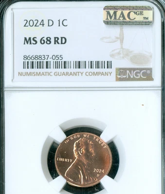 2024 D LINCOLN SHIELD CENT NGC MS68 RD MAC SPOTLESS  . - Image 1 of 2