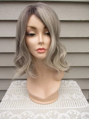 Unbranded MYSTERY WIG Mid Length Wavy Style COLOR GRAY Shades w/SHADED ROOTS - Image 1 of 4