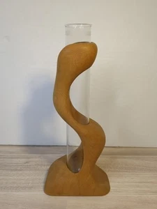 Vaso vintage MCM in legno e vetro conico metà secolo moderno boho - Foto 1 di 8