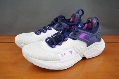 Zapatos Under Armour Mujer Talla 8 Blanco Púrpura Project Rock 4 HOVR Entrenamiento Foto 1 de 4