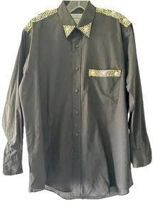 VTG 90s Patchington Black Button Down Retro Glam Disco Western USA Embellished ￼ - Picture 1 of 16