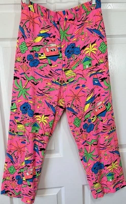 Vintage 80s 90s Pink Neon Day-Glo Women’s Ankle Elastic Pants Beach Bali~ Large - Image 1 of 4