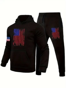 Long Sleeve USA Flag Pullover Hoodie & Sweatpants Outfit Vintage American Flag L - Picture 1 of 5