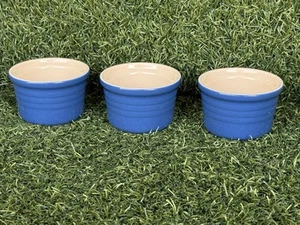 Set of 3 LE CREUSET Blue French Ramekins/ Custard Cups Stoneware - Picture 1 of 7