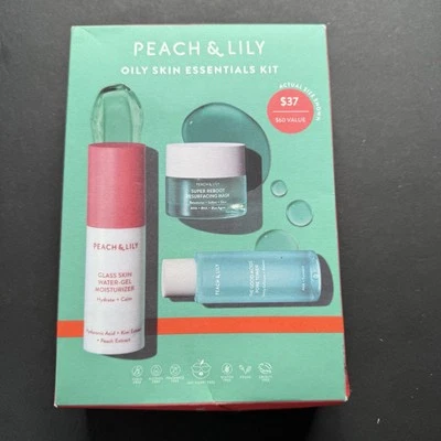 NEW PEACH & LILY OILY SKIN ESSENTIALS KIT TONER MOISTURIZER RESURFACING MASK SET - Image 1 of 4