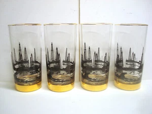 Bicchieri da bere Highball Black Gold Oil Field Wells Lotus Culver Dallas JR Ewing - Foto 1 di 9