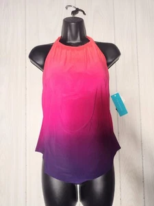 Women's High Neck Angled Ombré Tankini Top - Aqua Green Size Small 4/6 - Picture 1 of 9