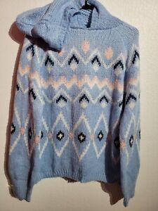Women’s Woven Knit Sweater Size Large No Boundaries Blue Hoodie Pullover