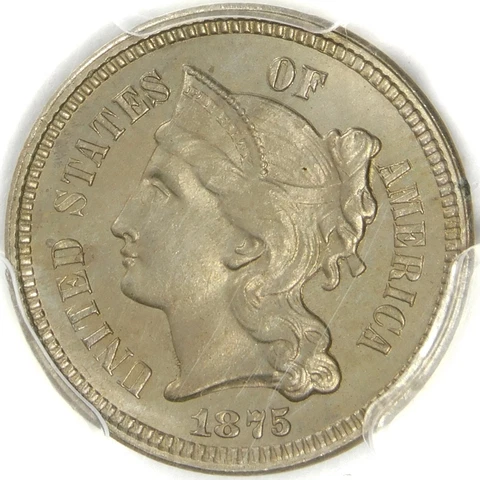 ππ₯βοΈππPCGS MS64 1875 3 CENT NICKEL (FS301 not designated) Cover