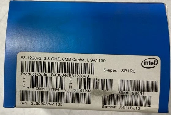 Intel BX80646E31226V3 SR1R0 Xeon Processor E3-1226 v3 8M Cache, 3.30 GHz NEW  - Image 1 of 1