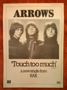 ARROWS Touch Too Much ORIGINAL RAK RECORDS 1974 PROMOTIONAL ADVERT POSTER - Picture 1 of 4
