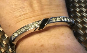 Vintage Costume Jewelry Silver Rhinestone Bangle - Picture 1 of 2
