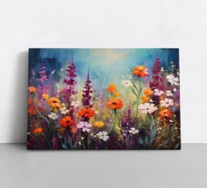Pretty Wildflowers Oil Painting Print on Framed Canvas Floral Wall Art Botanical - Picture 1 of 8
