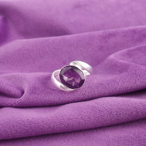Anillo banda bisel moda piedras preciosas amatista corte ovalado tamaño todos los tamaños plata esterlina - Imagen 1 de 6