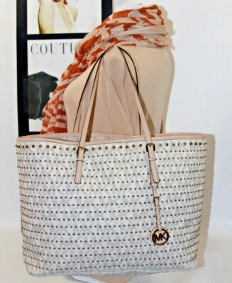 *P Michael Kors Signature Monogram Vanilla Studded Pvc Tote  $440 - Image 1 of 4