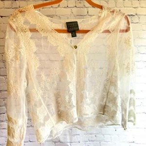 Rabbit Rabbit Rabbit Designs Cream Sheer lace jacket - Sz M - Picture 1 of 11