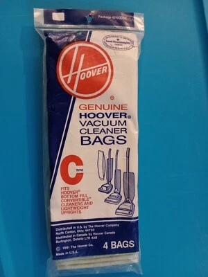 Hoover Genuine Vacuum Cleaner Bags Type C Vintage 1991 -4 Bags- NIP - Image 1 of 2