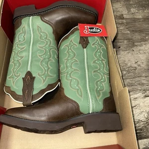 Justin Stiefel Raya bestickt eckige Zehenpartie Cowboy Damen blau, braun Freizeitstiefel - Bild 1 von 12