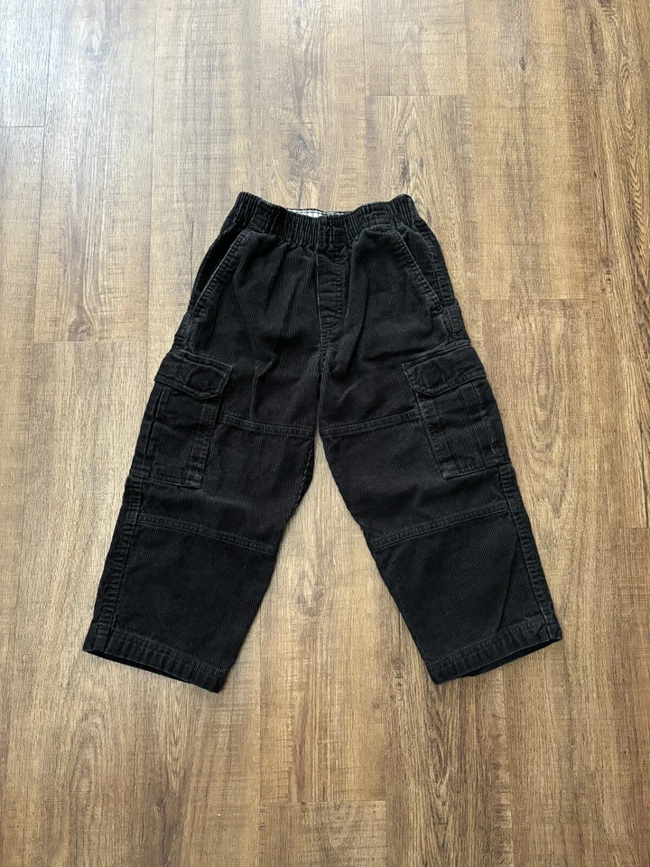 Faded Glory Corduroy Cargo Kids Pants Sz Yth L 14-16 Black Elastic Waist - Image 1 of 4