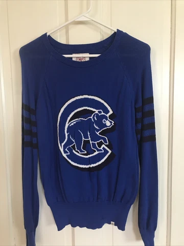 47 Brand Chicago Cubs Sweater womens Small  Blue Cotton Pullover MLB Cover