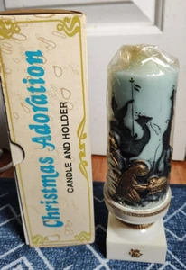 Vintage 6" große Krippe Stumpenkerze mit Kunststoffsockel & Box Weihnachtsanbetung - Bild 1 von 7