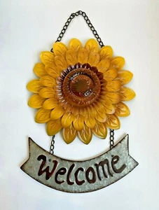 "Letrero de bienvenida colgante de metal girasol vintage decoración de puerta de pared de jardín 12"" x 18"  - Imagen 1 de 4