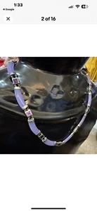 Stunning Sterling Amethyst Purple Jade Necklace Silver Link 925 - Picture 1 of 13