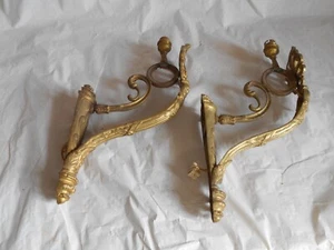 Vintage French Ormalu bronze Curtain pole Holders with lamps 1920s - Picture 1 of 14