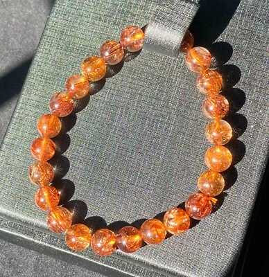 Natural Copper Brown Gold Rutilated Crystal Super Energetic Bracelet 8.2mm - Image 1 of 3