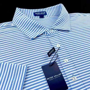 Peter Millar Crown Crafted Performance gestreiftes Mesh Poloshirt weiß blau 2XL - Bild 1 von 7