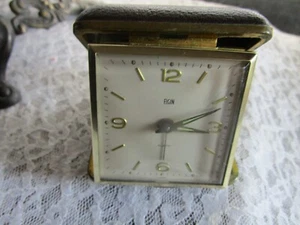 Elgin Travel Alarm Clock Works Brown Case - Picture 1 of 6